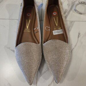 Gold Glitter Sparkle Flats Pointed Toe Size 7